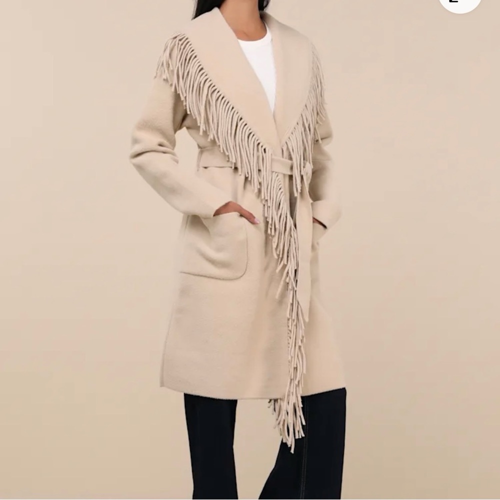 NVLT Mink Beige Eyelash Fringe Coatigan XXS